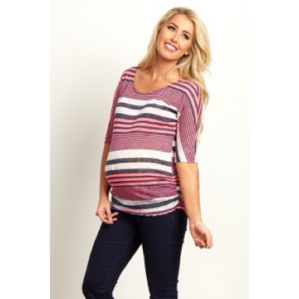 Blue/Pink Striped Lightweight Maternity Sweater